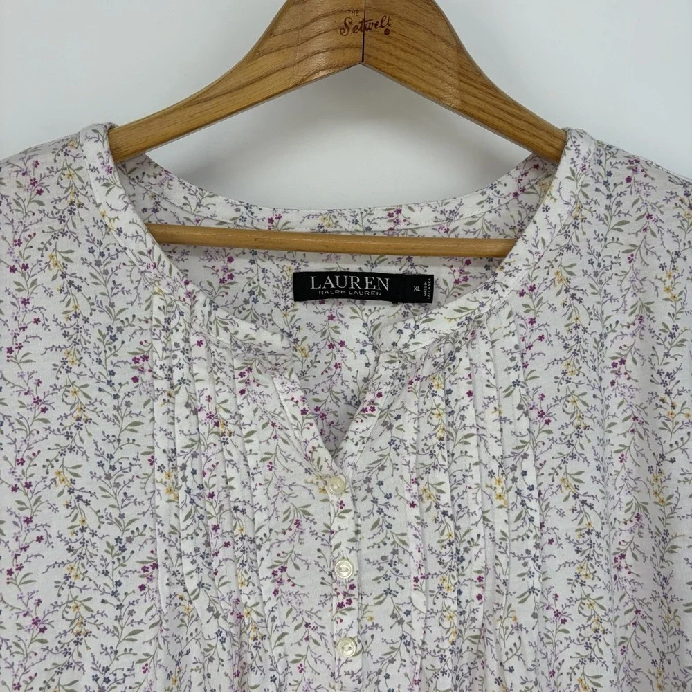 Lauren Ralph Lauren Nightgown XL White Floral Cottagecore LRL Night Shirt Summer